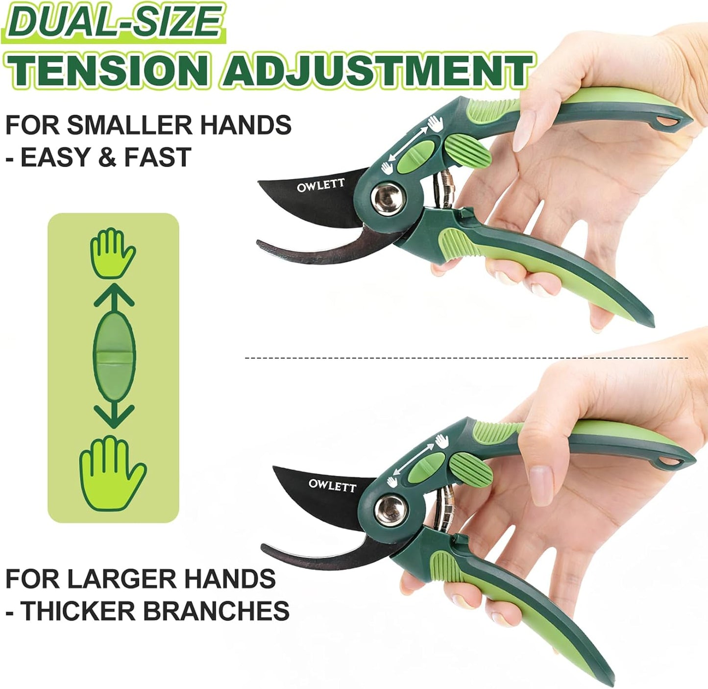 Pruning Shears for Gardening, 8.5" Bypass Garden Scissors Adjustable Grip Width, Ultra-Sharp Hand Pruner Rust-resistant Steel Blade Heavy Duty Garden Clippers with Safety Lock, Shears Gardening Tools