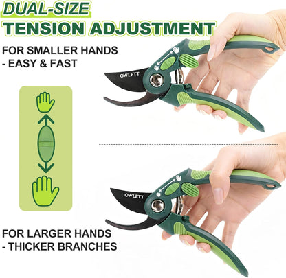 Pruning Shears for Gardening, 8.5" Bypass Garden Scissors Adjustable Grip Width, Ultra-Sharp Hand Pruner Rust-resistant Steel Blade Heavy Duty Garden Clippers with Safety Lock, Shears Gardening Tools
