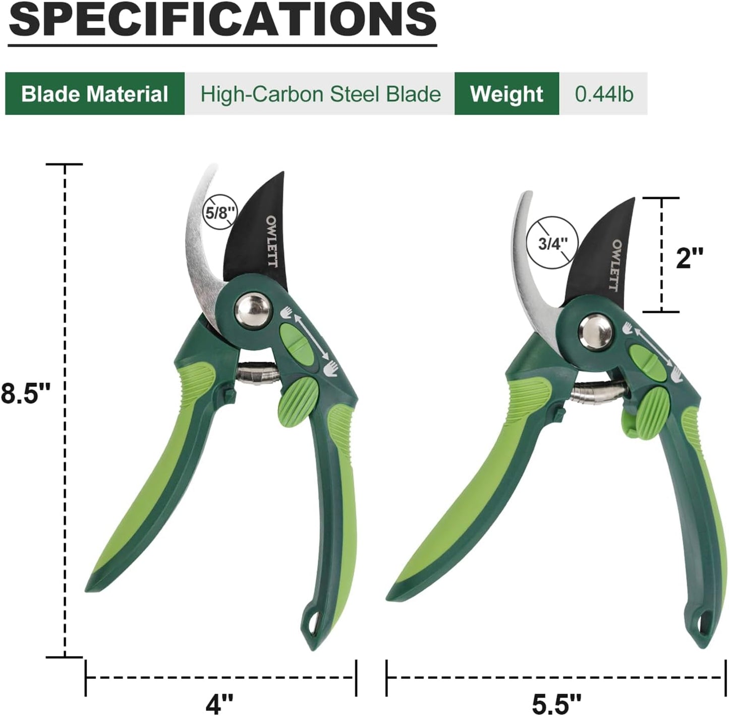 Pruning Shears for Gardening, 8.5" Bypass Garden Scissors Adjustable Grip Width, Ultra-Sharp Hand Pruner Rust-resistant Steel Blade Heavy Duty Garden Clippers with Safety Lock, Shears Gardening Tools
