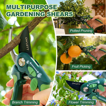 Pruning Shears for Gardening, 8.5" Bypass Garden Scissors Adjustable Grip Width, Ultra-Sharp Hand Pruner Rust-resistant Steel Blade Heavy Duty Garden Clippers with Safety Lock, Shears Gardening Tools