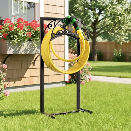 Garden Hose Holder - Upgraded Electrophoretic Coating Anti-Rust Graden Hose Storage Rack with Hummingbird Pattern Holds 150ft, Heavy Duty Garden Hose Hanger, Water Hose Holders for Outside Yard Lawn