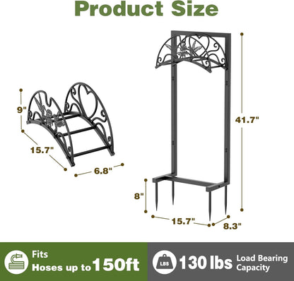 Garden Hose Holder - Upgraded Electrophoretic Coating Anti-Rust Graden Hose Storage Rack with Hummingbird Pattern Holds 150ft, Heavy Duty Garden Hose Hanger, Water Hose Holders for Outside Yard Lawn