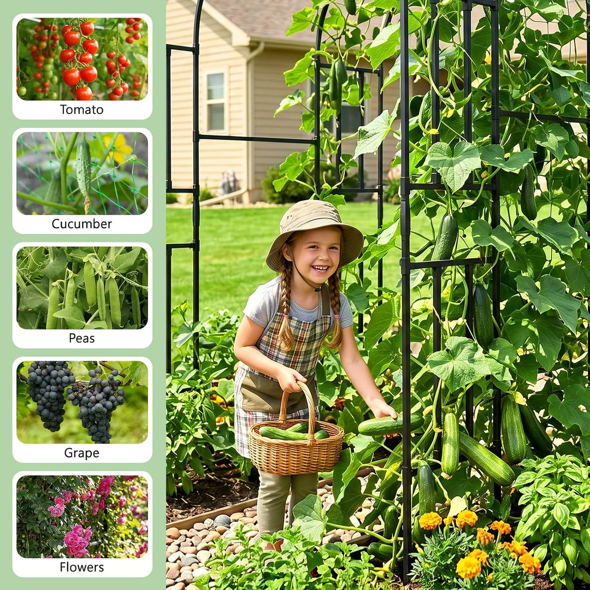 Tall Garden Arch Trellis for Climbing Plant, 87" H Metal Trellis Archway