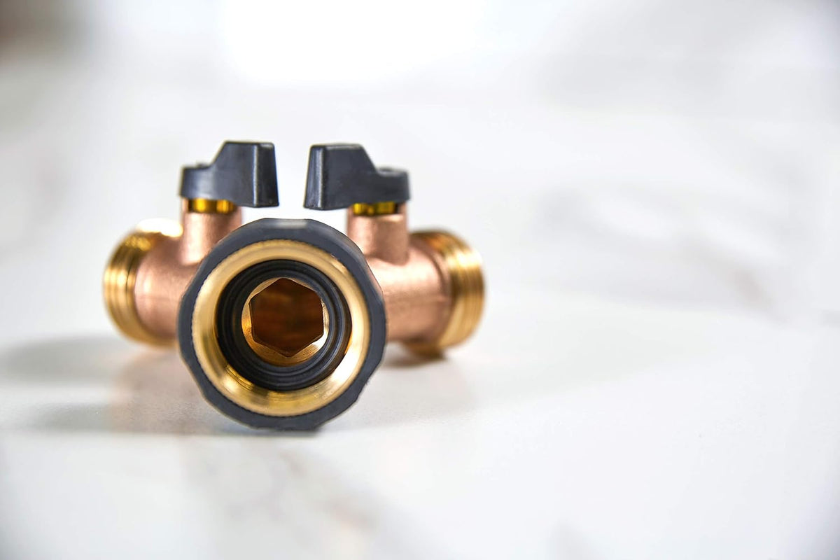 Brass Dual-Outlet Faucet Adapter, Brown