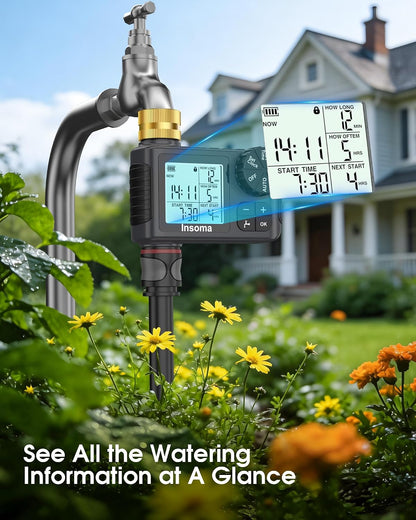 Water Timer for Garden Hose with Brass Inlet & Outlet, 1 Outlet Sprinkler Timer with Auto/Manual/Rain Delay Mode, Large LCD Display, Easy Programming Hose Timers for Lawn Garden Yard Vacation Watering