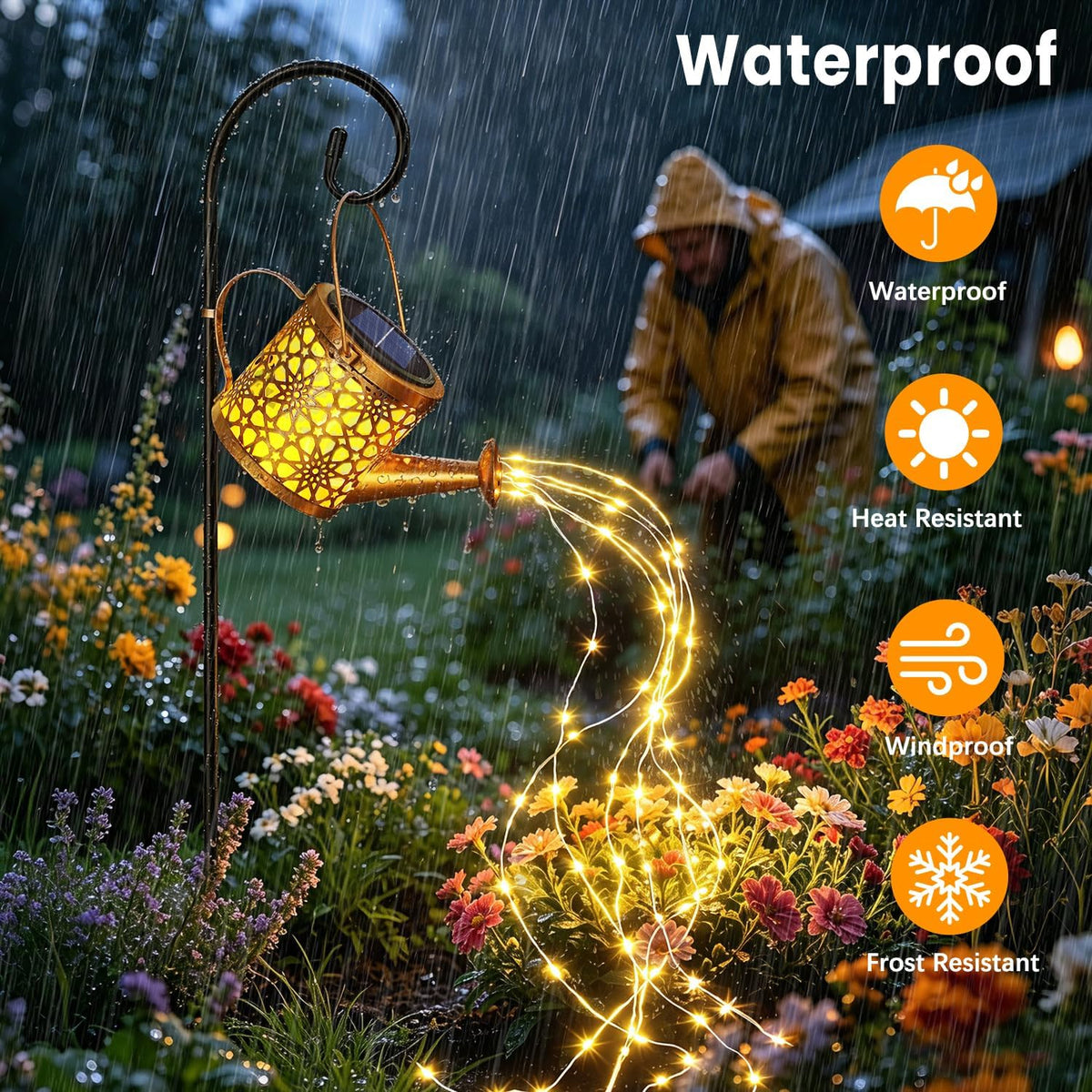Solar Watering Can Lights Garden Decor, Metal Waterproof Hanging Lantern
