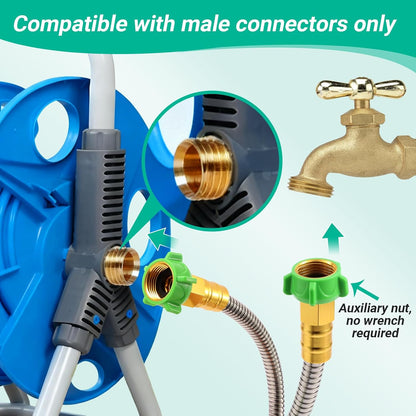 Short Metal Garden Hose with Female to Female Connector， Stainless Steel Small Leader Hose for Hose Reel, Outdoor Water Hose Extension Adapter (5 ft)