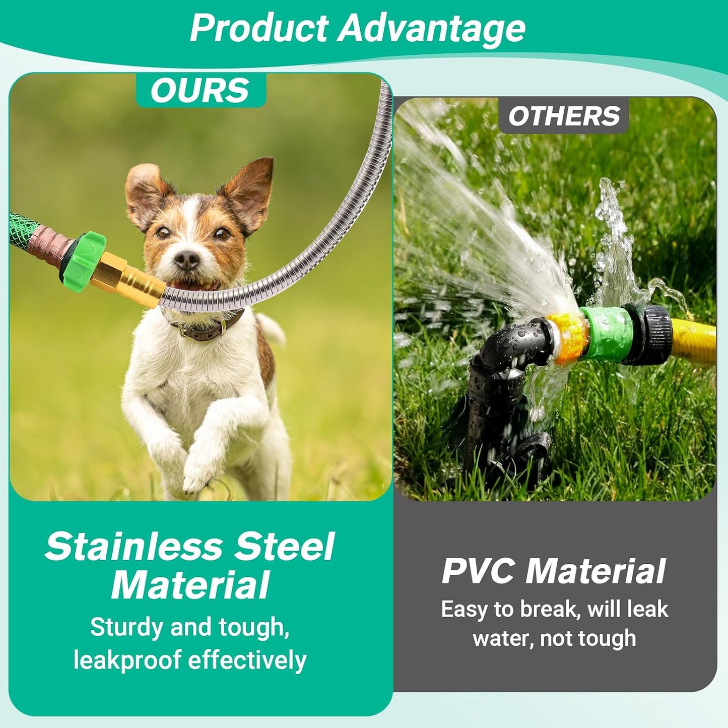 Short Metal Garden Hose with Female to Female Connector， Stainless Steel Small Leader Hose for Hose Reel, Outdoor Water Hose Extension Adapter (5 ft)
