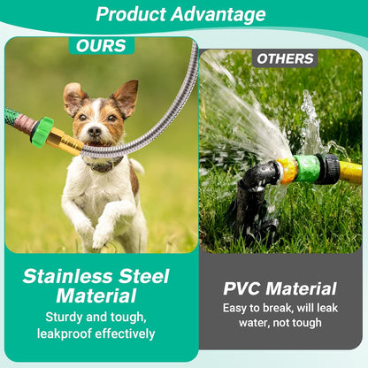 Short Metal Garden Hose with Female to Female Connector， Stainless Steel Small Leader Hose for Hose Reel, Outdoor Water Hose Extension Adapter (5 ft)