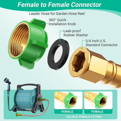 Short Metal Garden Hose with Female to Female Connector， Stainless Steel Small Leader Hose for Hose Reel, Outdoor Water Hose Extension Adapter (5 ft)