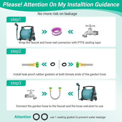 Short Metal Garden Hose with Female to Female Connector， Stainless Steel Small Leader Hose for Hose Reel, Outdoor Water Hose Extension Adapter (5 ft)