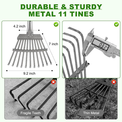 Small Garden Rake for Leaves, 6 Ft Adjustable Metal Lawn Rake