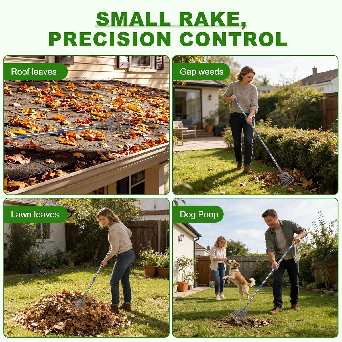 Small Garden Rake for Leaves, 6 Ft Adjustable Metal Lawn Rake