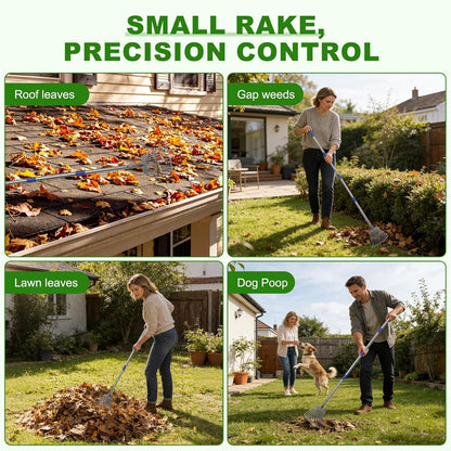 Small Garden Rake for Leaves, 6 Ft Adjustable Metal Lawn Rake