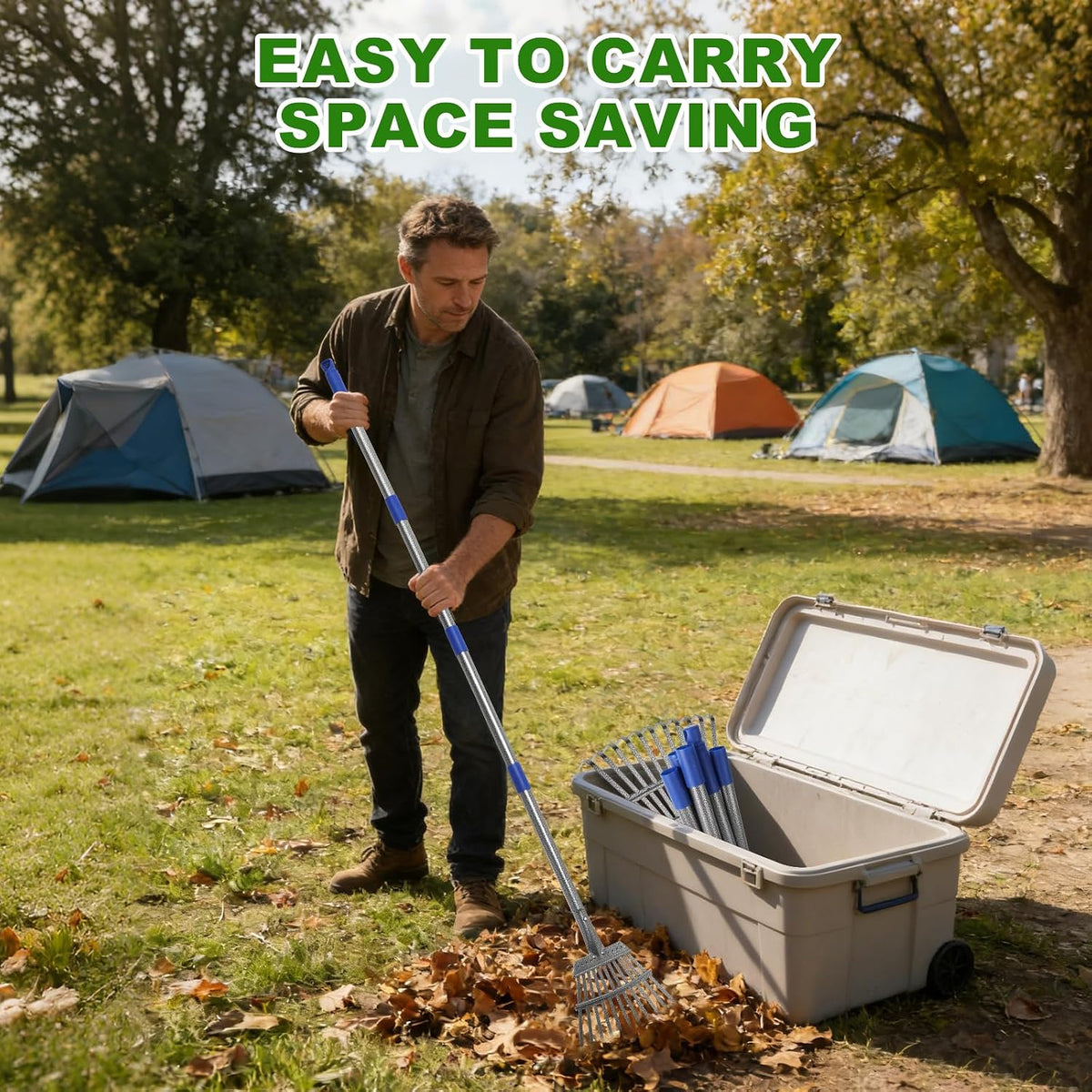 Small Garden Rake for Leaves, 6 Ft Adjustable Metal Lawn Rake