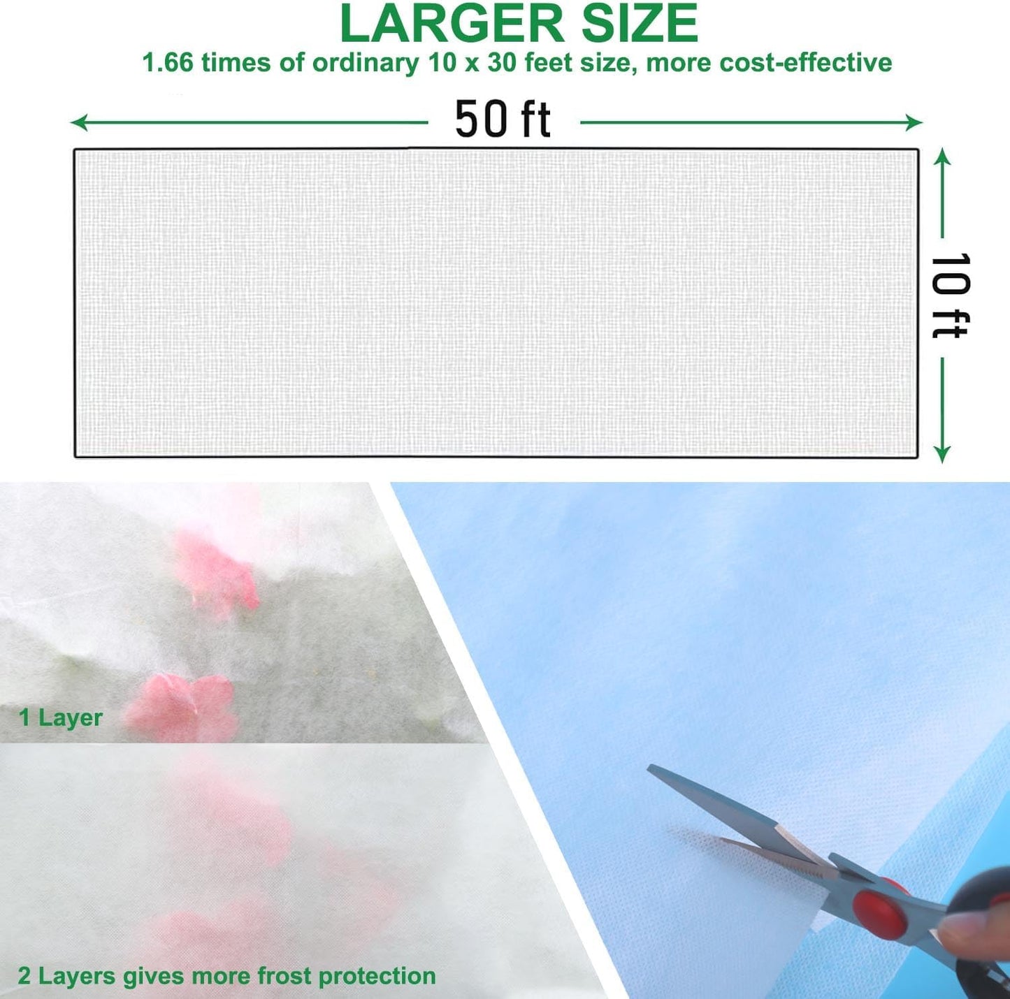 Plant Covers Freeze Protection 10 x 50 Ft, 1.05 oz/yd² Thicker Frost Cloth Plant Freeze Protection, Frost Blankets Covers for Outdoor Plants Winter Frost Protection, Garden Floating Row Covers