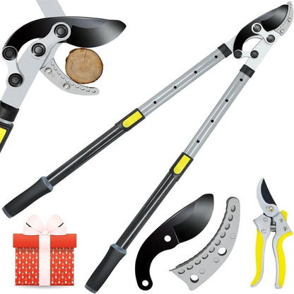 Heavy-Duty Extendable Lopper Set, 28-39" Telescopic Compound Action Branch Cutter with 2" Cutting Capacity & Hand Pruner