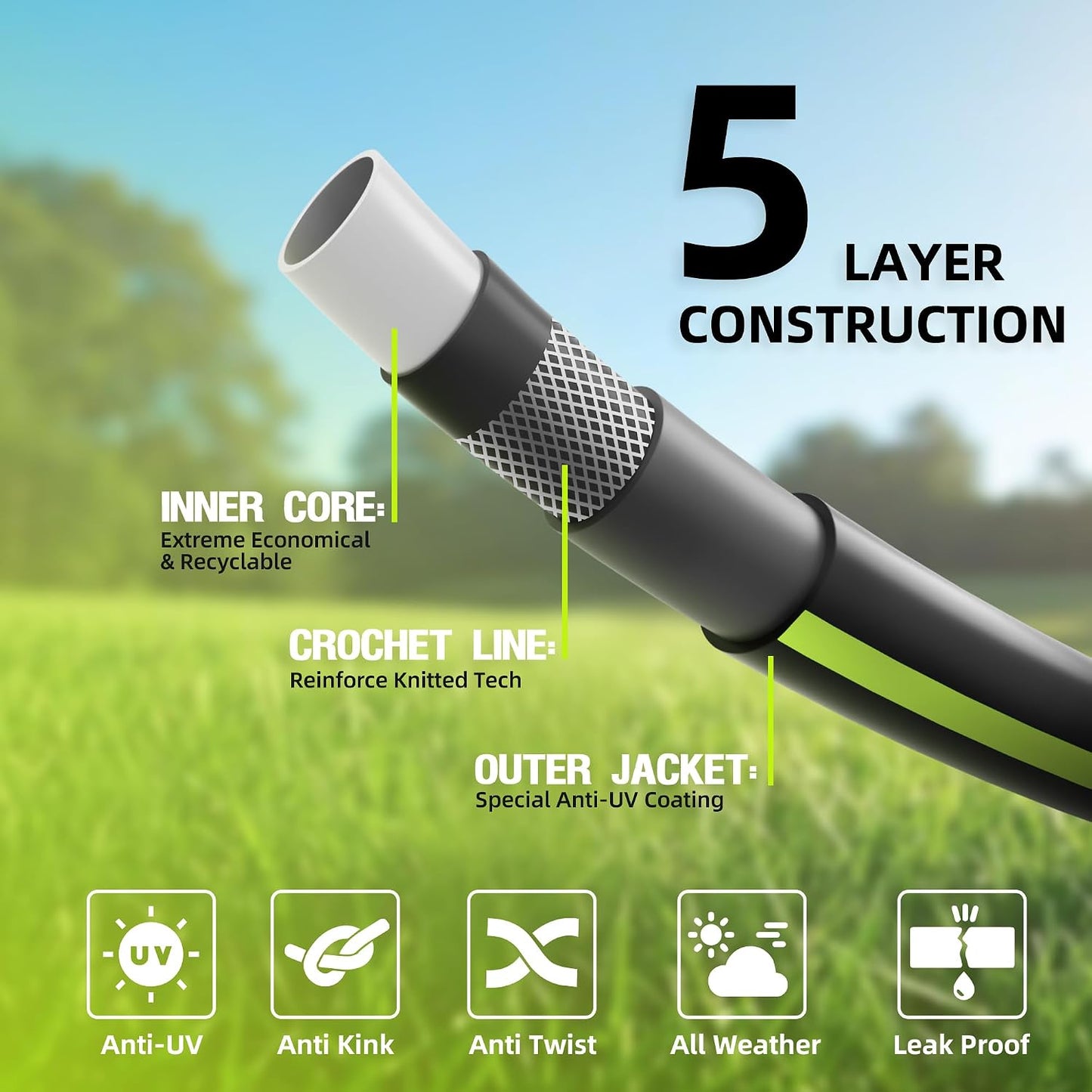 Leader Short Garden Hose 3/4 in. x 10 ft. - Heavy Duty Lightweight PVC Water Hose - Flexible, No Kink, Leakproof, Male to Female Fittings - 200PSI Work & 500PSI Burst, for Lawn & Commercial Use