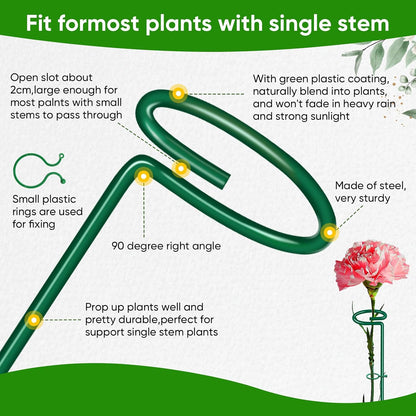 17 inch Plant Support Stakes, 4mm Thick Garden Single Stem Flower Support Stake Amaryllis Plant Cage Support Rings with 10 pcs Plant Clips for Tomato Orchid Lily Peony Rose Flower Stem-5 Pack