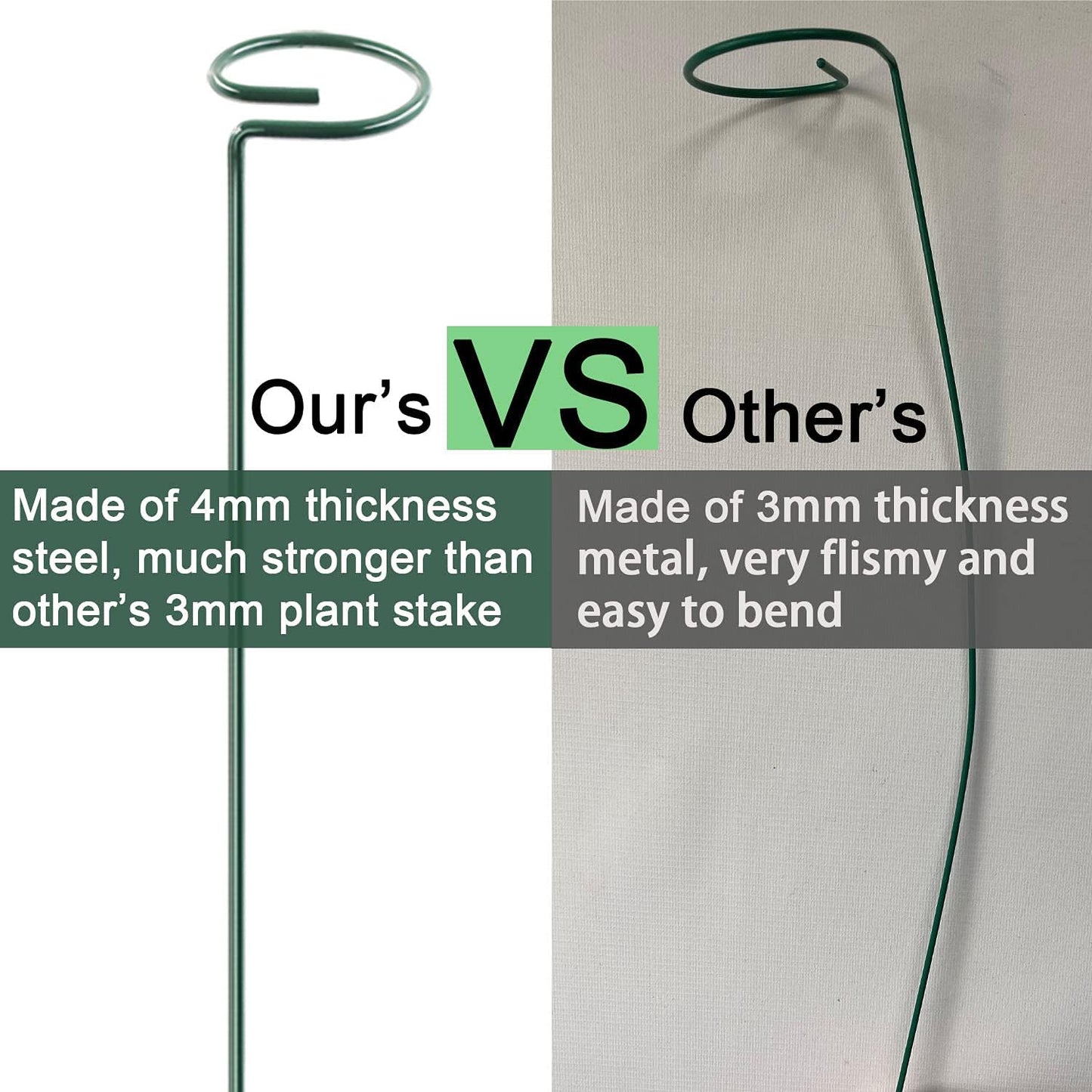 17 inch Plant Support Stakes, 4mm Thick Garden Single Stem Flower Support Stake Amaryllis Plant Cage Support Rings with 10 pcs Plant Clips for Tomato Orchid Lily Peony Rose Flower Stem-5 Pack