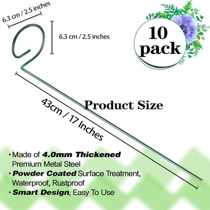 17 inch Plant Support Stakes, 4mm Thick Garden Single Stem Flower Support Stake Amaryllis Plant Cage Support Rings with 10 pcs Plant Clips for Tomato Orchid Lily Peony Rose Flower Stem-5 Pack