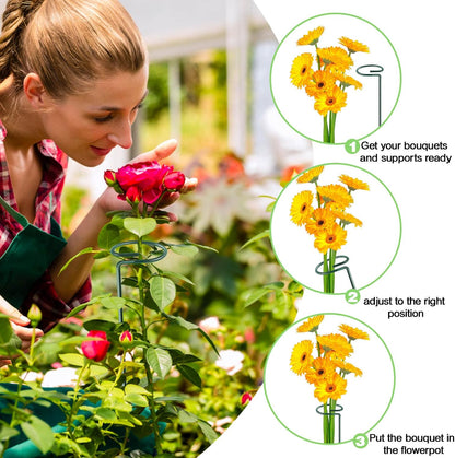 17 inch Plant Support Stakes, 4mm Thick Garden Single Stem Flower Support Stake Amaryllis Plant Cage Support Rings with 10 pcs Plant Clips for Tomato Orchid Lily Peony Rose Flower Stem-5 Pack