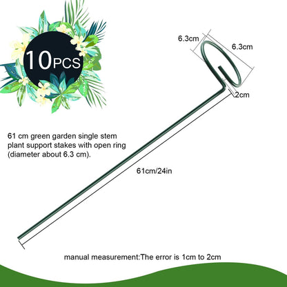 17 inch Plant Support Stakes, 4mm Thick Garden Single Stem Flower Support Stake Amaryllis Plant Cage Support Rings with 10 pcs Plant Clips for Tomato Orchid Lily Peony Rose Flower Stem-5 Pack