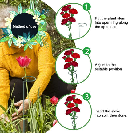 17 inch Plant Support Stakes, 4mm Thick Garden Single Stem Flower Support Stake Amaryllis Plant Cage Support Rings with 10 pcs Plant Clips for Tomato Orchid Lily Peony Rose Flower Stem-5 Pack