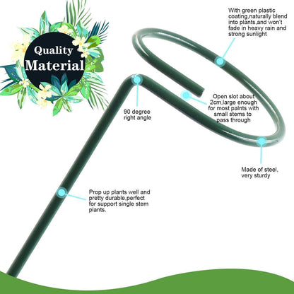17 inch Plant Support Stakes, 4mm Thick Garden Single Stem Flower Support Stake Amaryllis Plant Cage Support Rings with 10 pcs Plant Clips for Tomato Orchid Lily Peony Rose Flower Stem-5 Pack