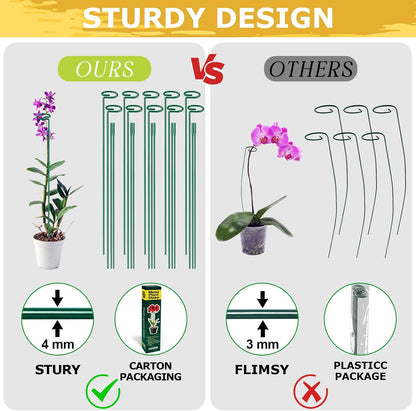 17 inch Plant Support Stakes, 4mm Thick Garden Single Stem Flower Support Stake Amaryllis Plant Cage Support Rings with 10 pcs Plant Clips for Tomato Orchid Lily Peony Rose Flower Stem-5 Pack