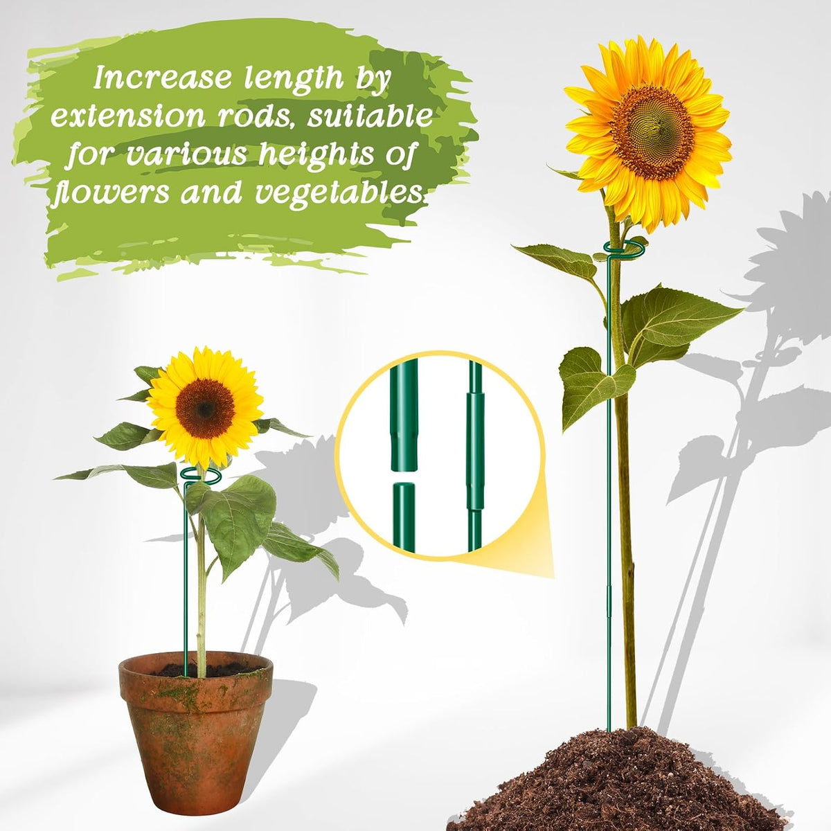 17 inch Plant Support Stakes, 4mm Thick Garden Single Stem Flower Support Stake Amaryllis Plant Cage Support Rings with 10 pcs Plant Clips for Tomato Orchid Lily Peony Rose Flower Stem-5 Pack