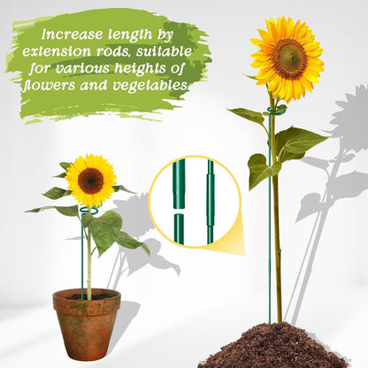 17 inch Plant Support Stakes, 4mm Thick Garden Single Stem Flower Support Stake Amaryllis Plant Cage Support Rings with 10 pcs Plant Clips for Tomato Orchid Lily Peony Rose Flower Stem-5 Pack
