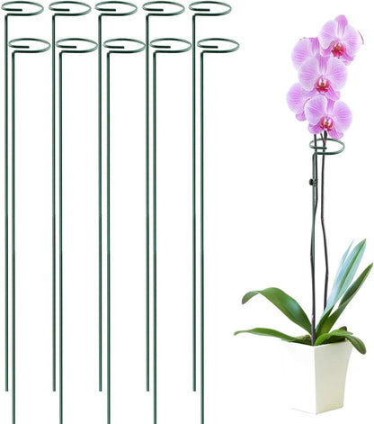 17 inch Plant Support Stakes, 4mm Thick Garden Single Stem Flower Support Stake Amaryllis Plant Cage Support Rings with 10 pcs Plant Clips for Tomato Orchid Lily Peony Rose Flower Stem-5 Pack