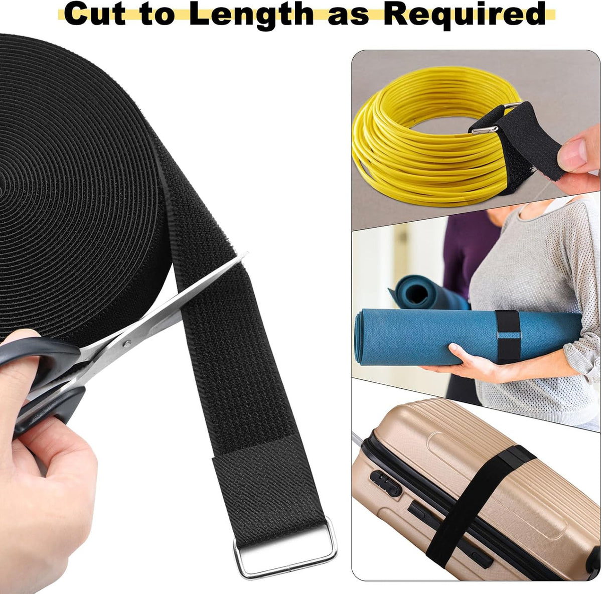 1"x32ft Hook and Loop Straps with 50 Metal Buckles, Adjustable Fastening Cable Straps, Cut-to-Length Cinch Strap, Reusable Nylon Securing Cord Ties for Organizer or Storage, 1 inch Wide, Black