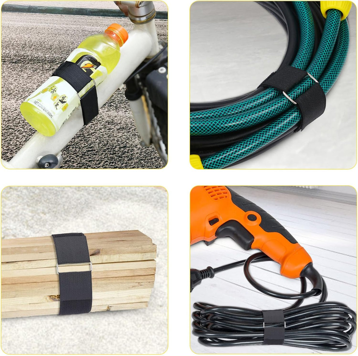 1"x32ft Hook and Loop Straps with 50 Metal Buckles, Adjustable Fastening Cable Straps, Cut-to-Length Cinch Strap, Reusable Nylon Securing Cord Ties for Organizer or Storage, 1 inch Wide, Black
