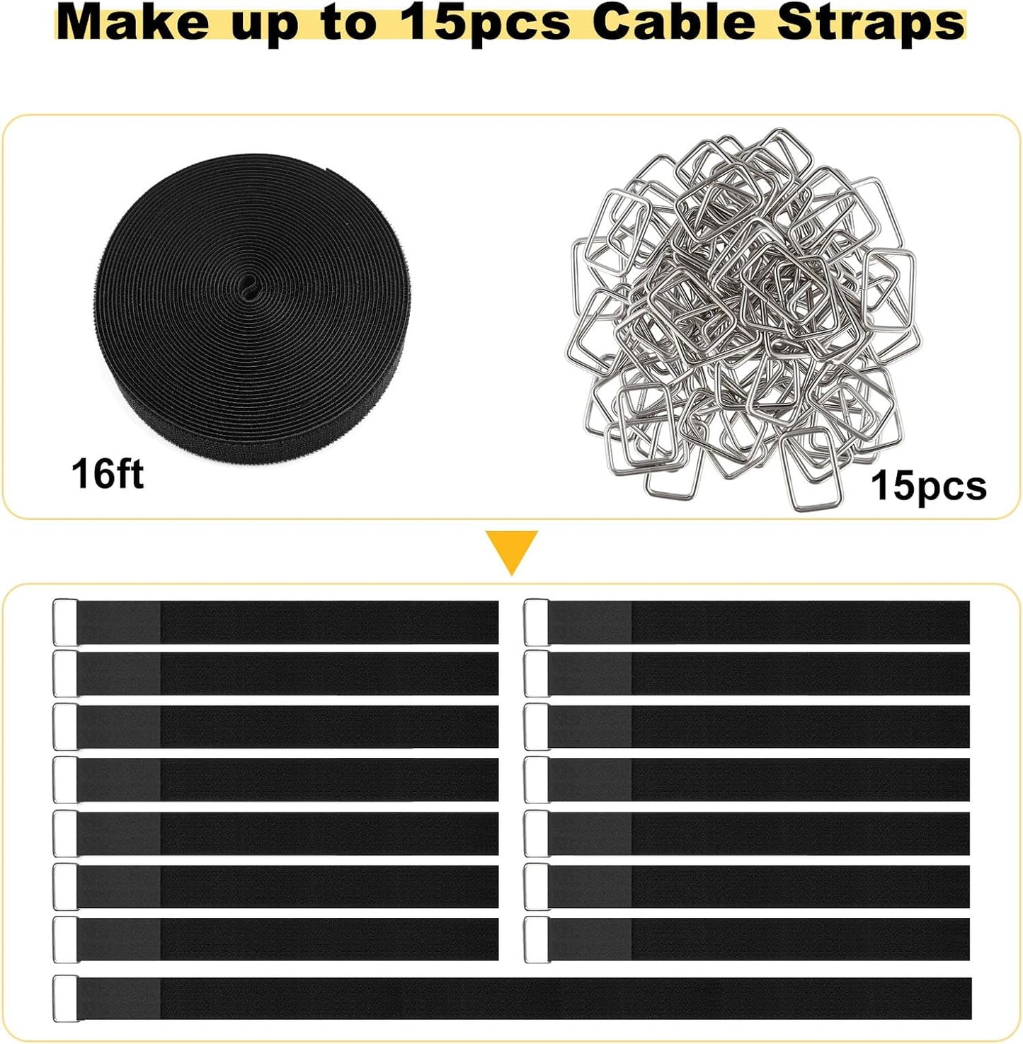 1"x32ft Hook and Loop Straps with 50 Metal Buckles, Adjustable Fastening Cable Straps, Cut-to-Length Cinch Strap, Reusable Nylon Securing Cord Ties for Organizer or Storage, 1 inch Wide, Black
