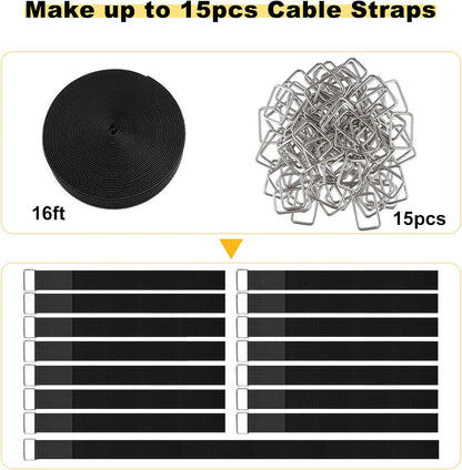 1"x32ft Hook and Loop Straps with 50 Metal Buckles, Adjustable Fastening Cable Straps, Cut-to-Length Cinch Strap, Reusable Nylon Securing Cord Ties for Organizer or Storage, 1 inch Wide, Black