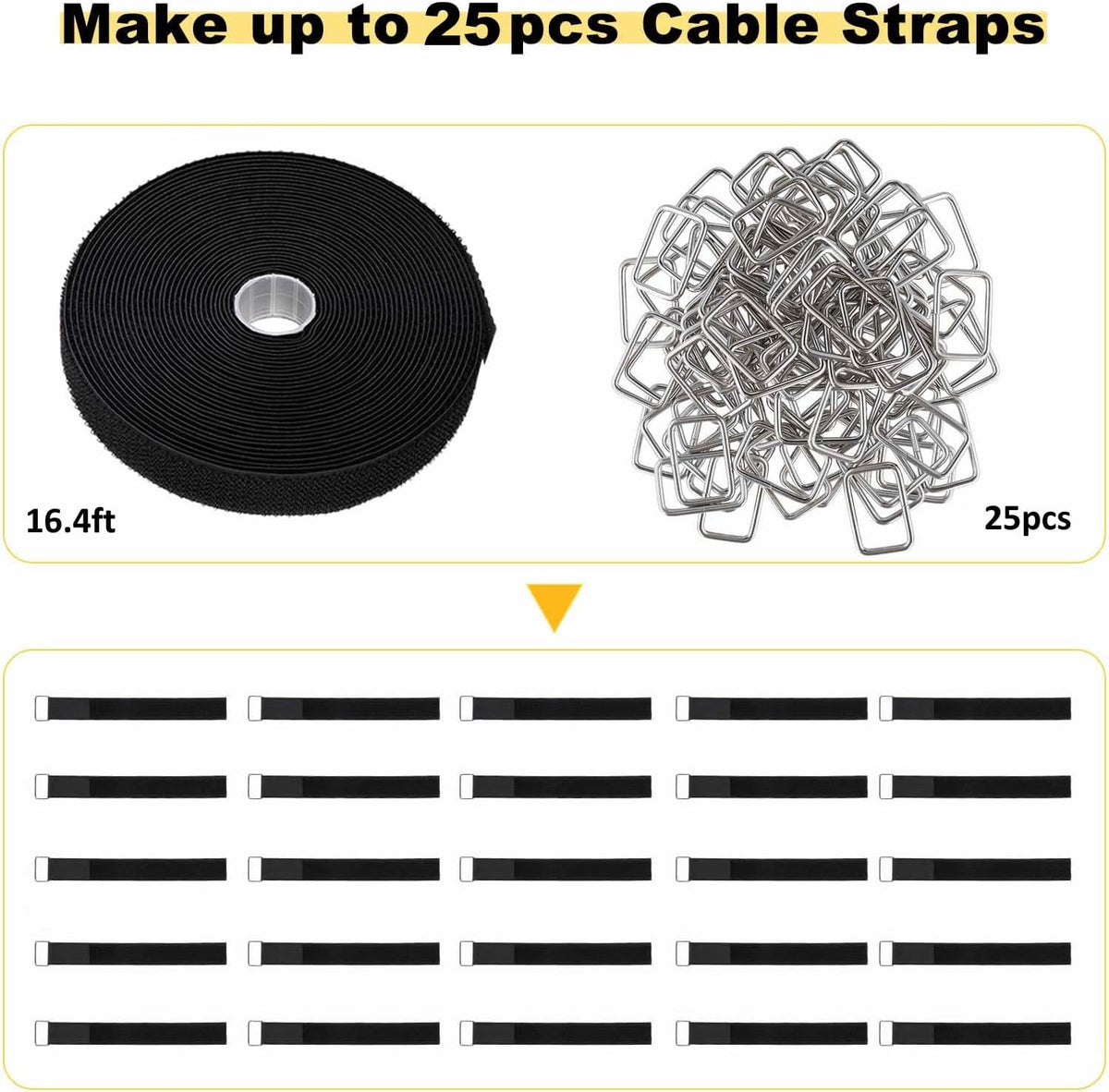 1"x32ft Hook and Loop Straps with 50 Metal Buckles, Adjustable Fastening Cable Straps, Cut-to-Length Cinch Strap, Reusable Nylon Securing Cord Ties for Organizer or Storage, 1 inch Wide, Black