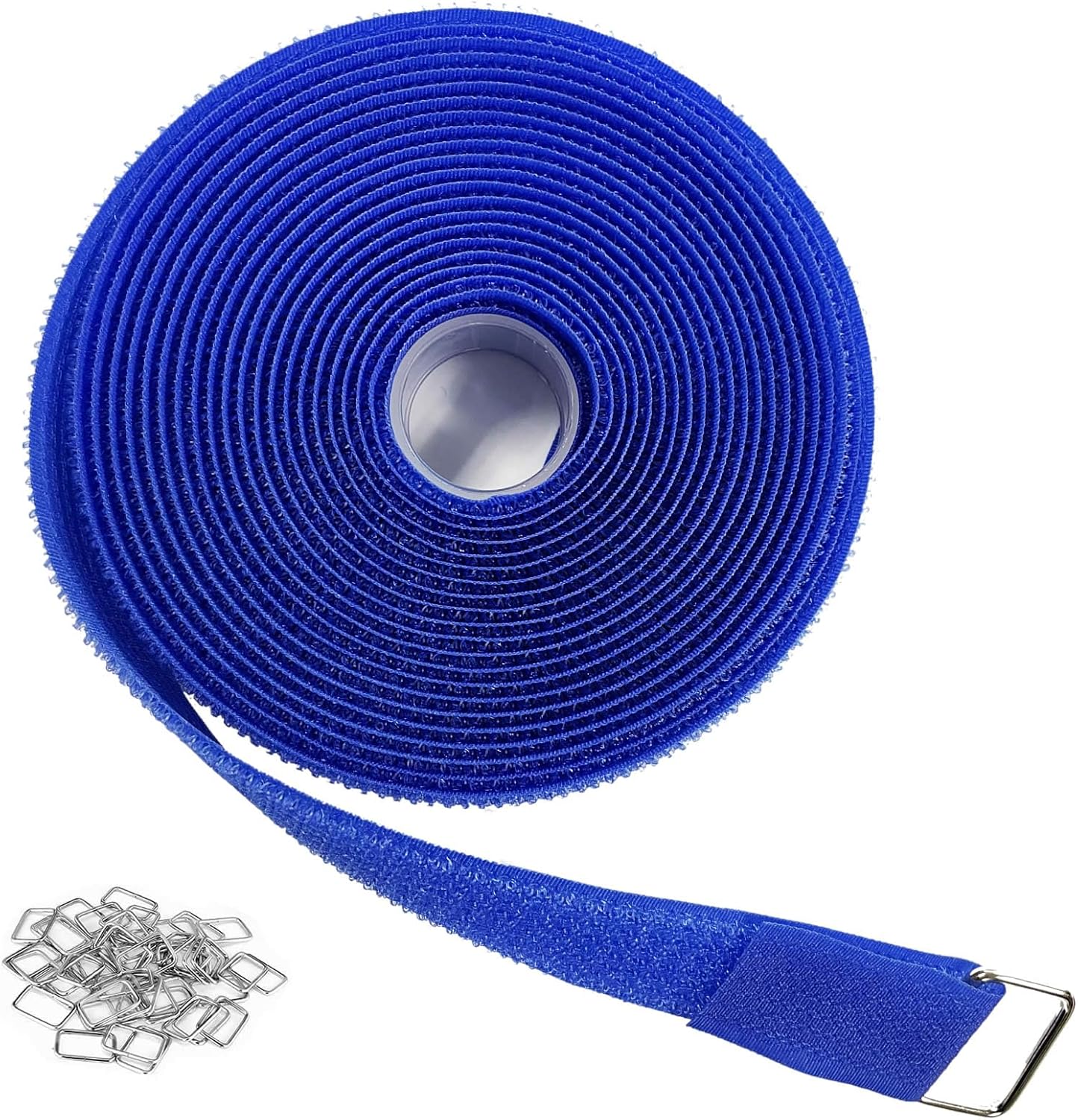 1"x32ft Hook and Loop Straps with 50 Metal Buckles, Adjustable Fastening Cable Straps, Cut-to-Length Cinch Strap, Reusable Nylon Securing Cord Ties for Organizer or Storage, 1 inch Wide, Black