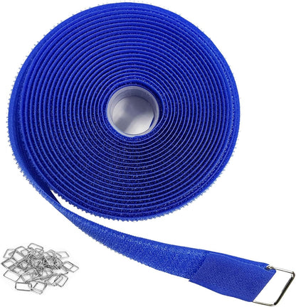 1"x32ft Hook and Loop Straps with 50 Metal Buckles, Adjustable Fastening Cable Straps, Cut-to-Length Cinch Strap, Reusable Nylon Securing Cord Ties for Organizer or Storage, 1 inch Wide, Black