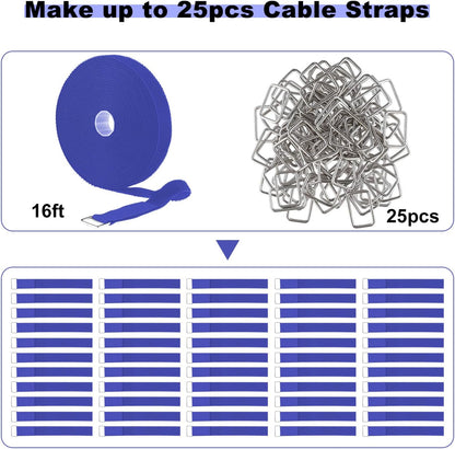 1"x32ft Hook and Loop Straps with 50 Metal Buckles, Adjustable Fastening Cable Straps, Cut-to-Length Cinch Strap, Reusable Nylon Securing Cord Ties for Organizer or Storage, 1 inch Wide, Black