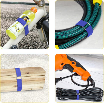 1"x32ft Hook and Loop Straps with 50 Metal Buckles, Adjustable Fastening Cable Straps, Cut-to-Length Cinch Strap, Reusable Nylon Securing Cord Ties for Organizer or Storage, 1 inch Wide, Black