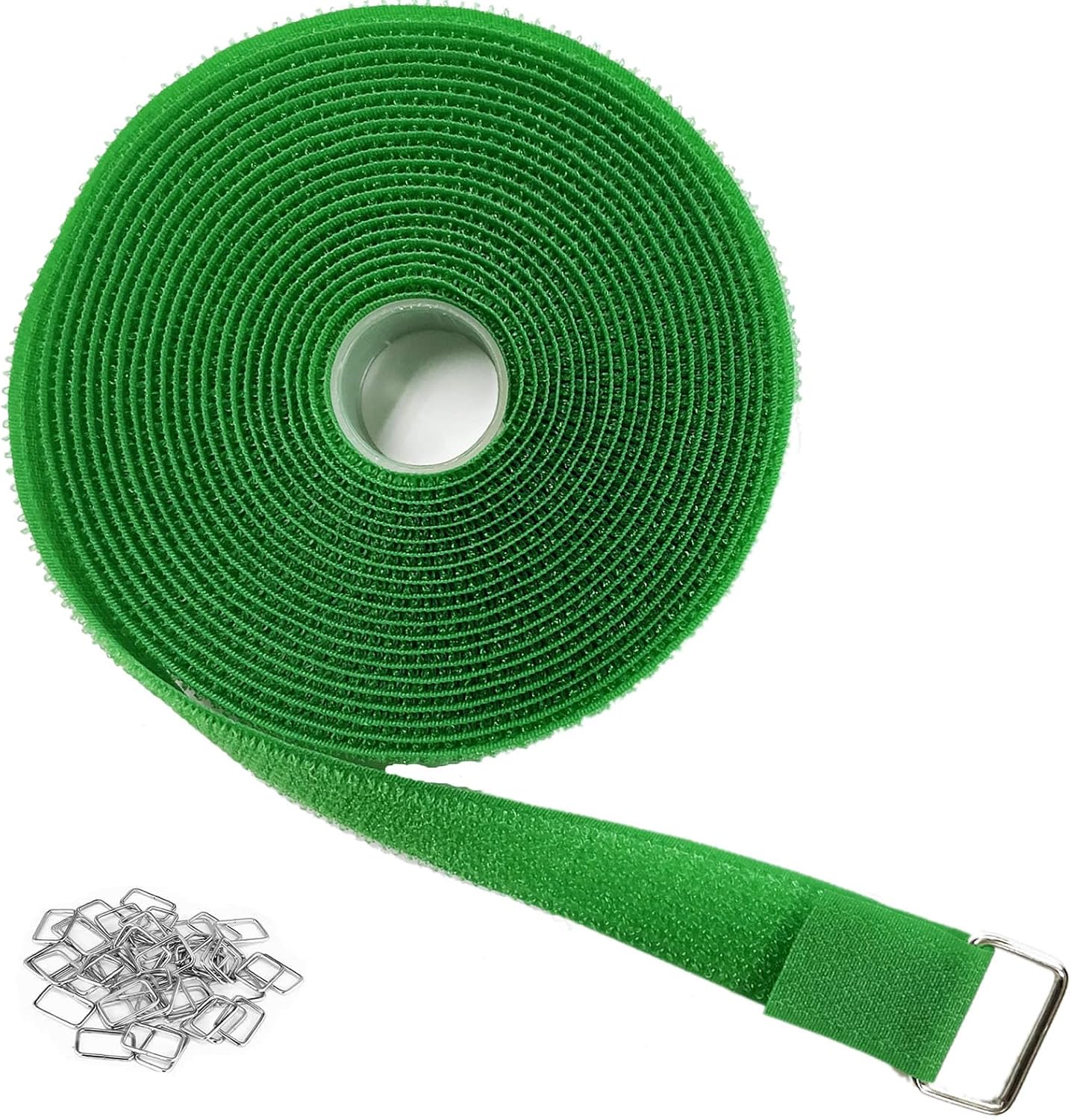 1"x32ft Hook and Loop Straps with 50 Metal Buckles, Adjustable Fastening Cable Straps, Cut-to-Length Cinch Strap, Reusable Nylon Securing Cord Ties for Organizer or Storage, 1 inch Wide, Black