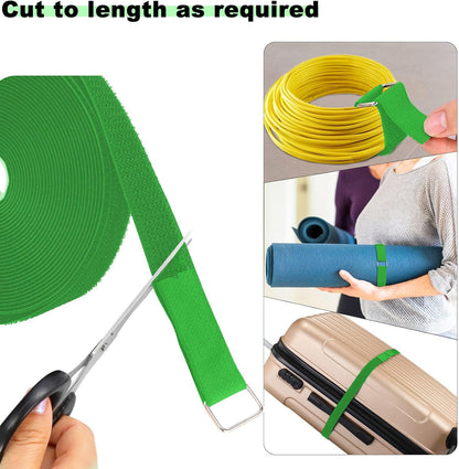 1"x32ft Hook and Loop Straps with 50 Metal Buckles, Adjustable Fastening Cable Straps, Cut-to-Length Cinch Strap, Reusable Nylon Securing Cord Ties for Organizer or Storage, 1 inch Wide, Black