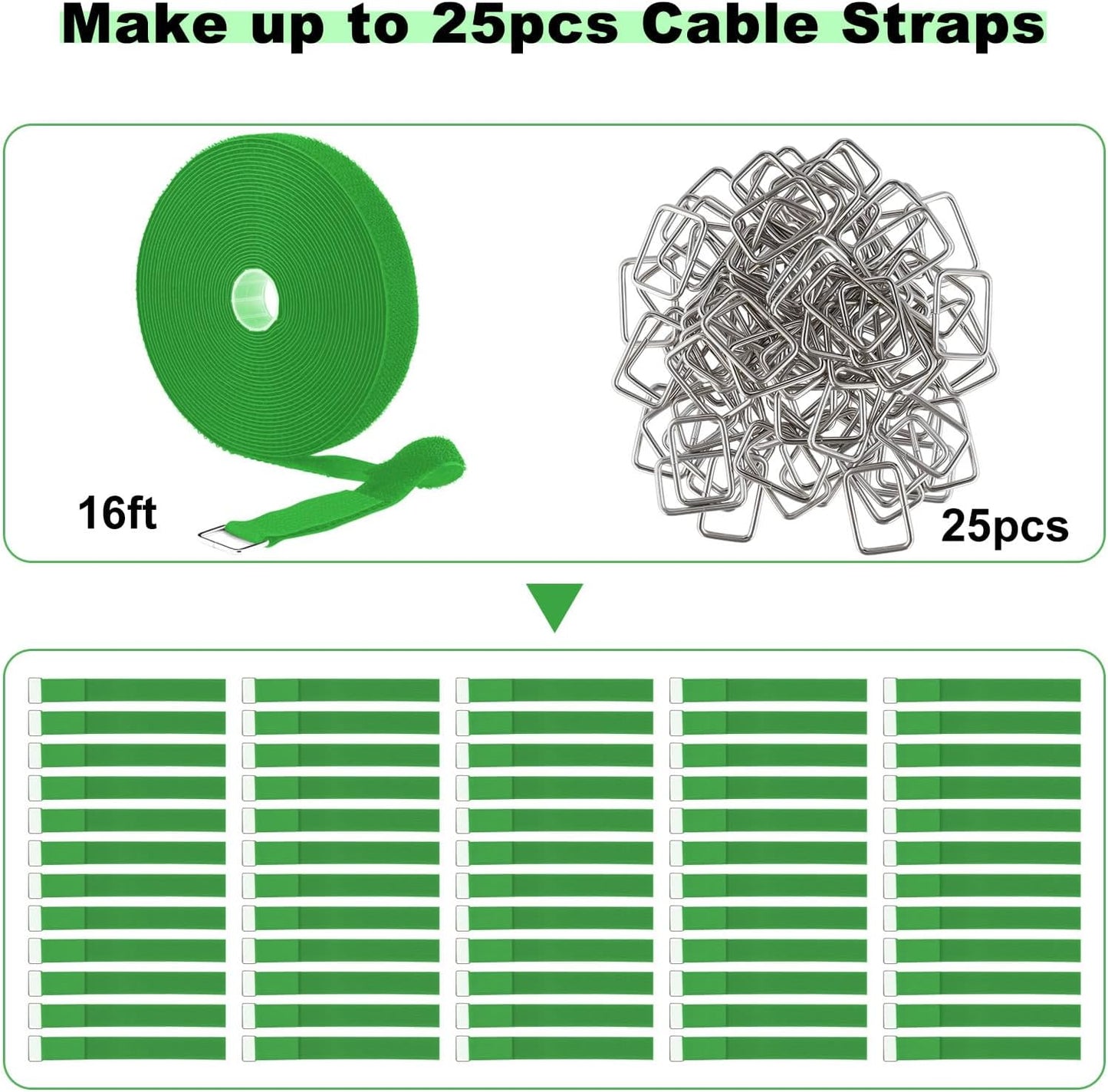 1"x32ft Hook and Loop Straps with 50 Metal Buckles, Adjustable Fastening Cable Straps, Cut-to-Length Cinch Strap, Reusable Nylon Securing Cord Ties for Organizer or Storage, 1 inch Wide, Black