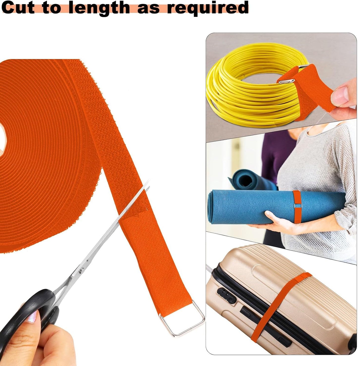 1"x32ft Hook and Loop Straps with 50 Metal Buckles, Adjustable Fastening Cable Straps, Cut-to-Length Cinch Strap, Reusable Nylon Securing Cord Ties for Organizer or Storage, 1 inch Wide, Black