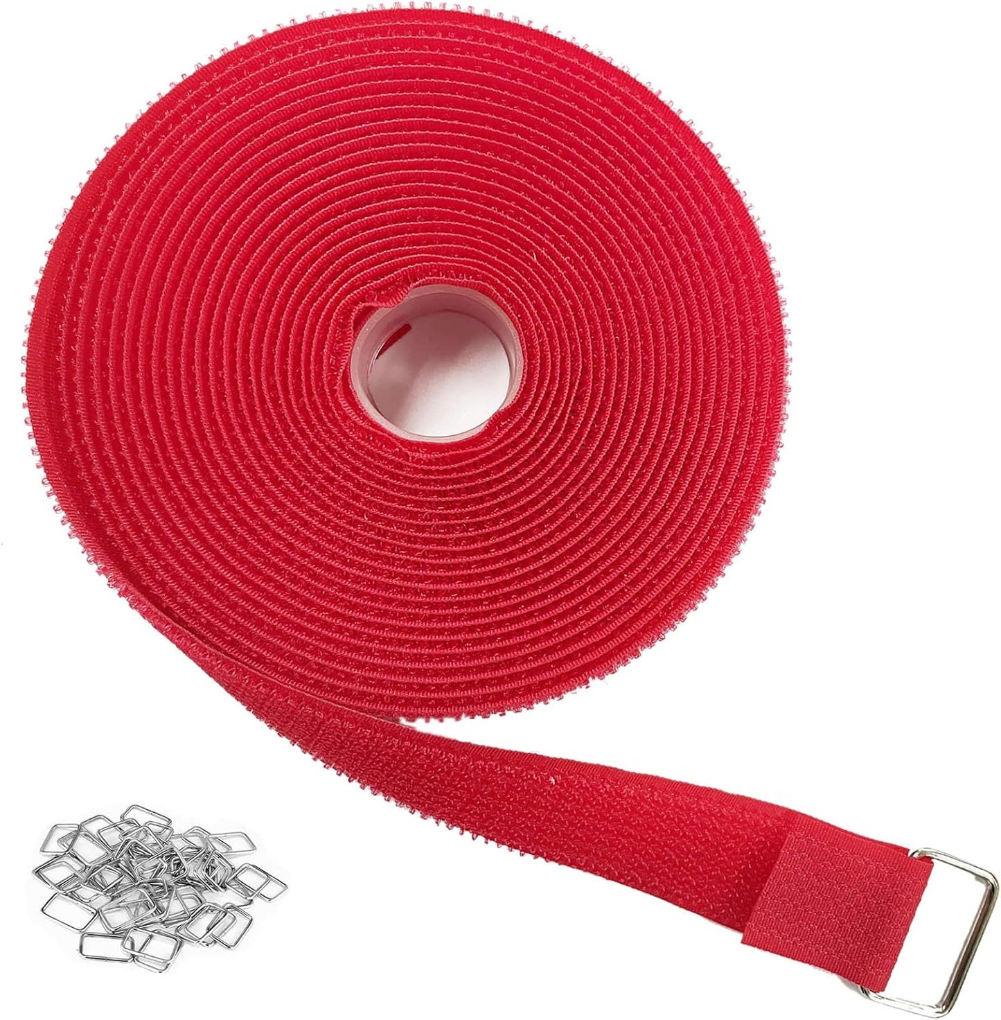 1"x32ft Hook and Loop Straps with 50 Metal Buckles, Adjustable Fastening Cable Straps, Cut-to-Length Cinch Strap, Reusable Nylon Securing Cord Ties for Organizer or Storage, 1 inch Wide, Black