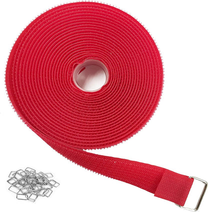 1"x32ft Hook and Loop Straps with 50 Metal Buckles, Adjustable Fastening Cable Straps, Cut-to-Length Cinch Strap, Reusable Nylon Securing Cord Ties for Organizer or Storage, 1 inch Wide, Black