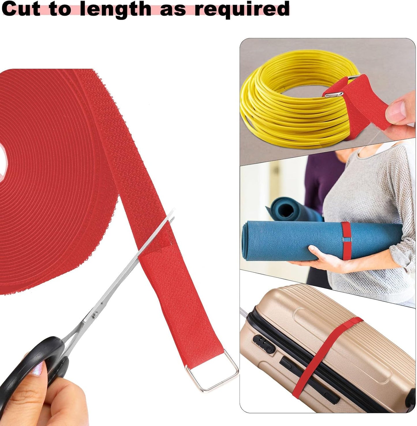 1"x32ft Hook and Loop Straps with 50 Metal Buckles, Adjustable Fastening Cable Straps, Cut-to-Length Cinch Strap, Reusable Nylon Securing Cord Ties for Organizer or Storage, 1 inch Wide, Black