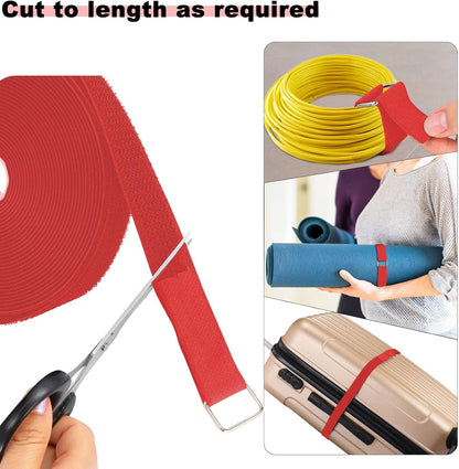 1"x32ft Hook and Loop Straps with 50 Metal Buckles, Adjustable Fastening Cable Straps, Cut-to-Length Cinch Strap, Reusable Nylon Securing Cord Ties for Organizer or Storage, 1 inch Wide, Black
